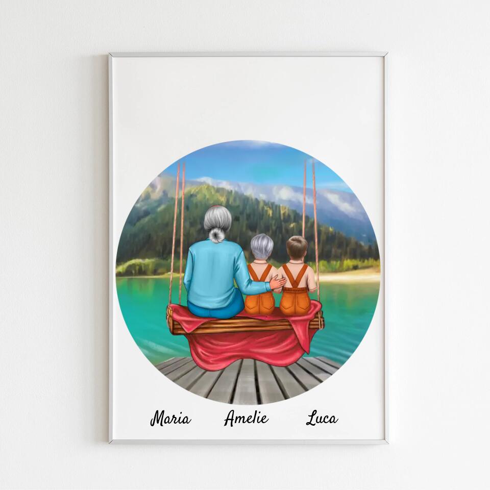 Mutter mit Tochter und Sohn | Personalisiertes Poster, Leinwand