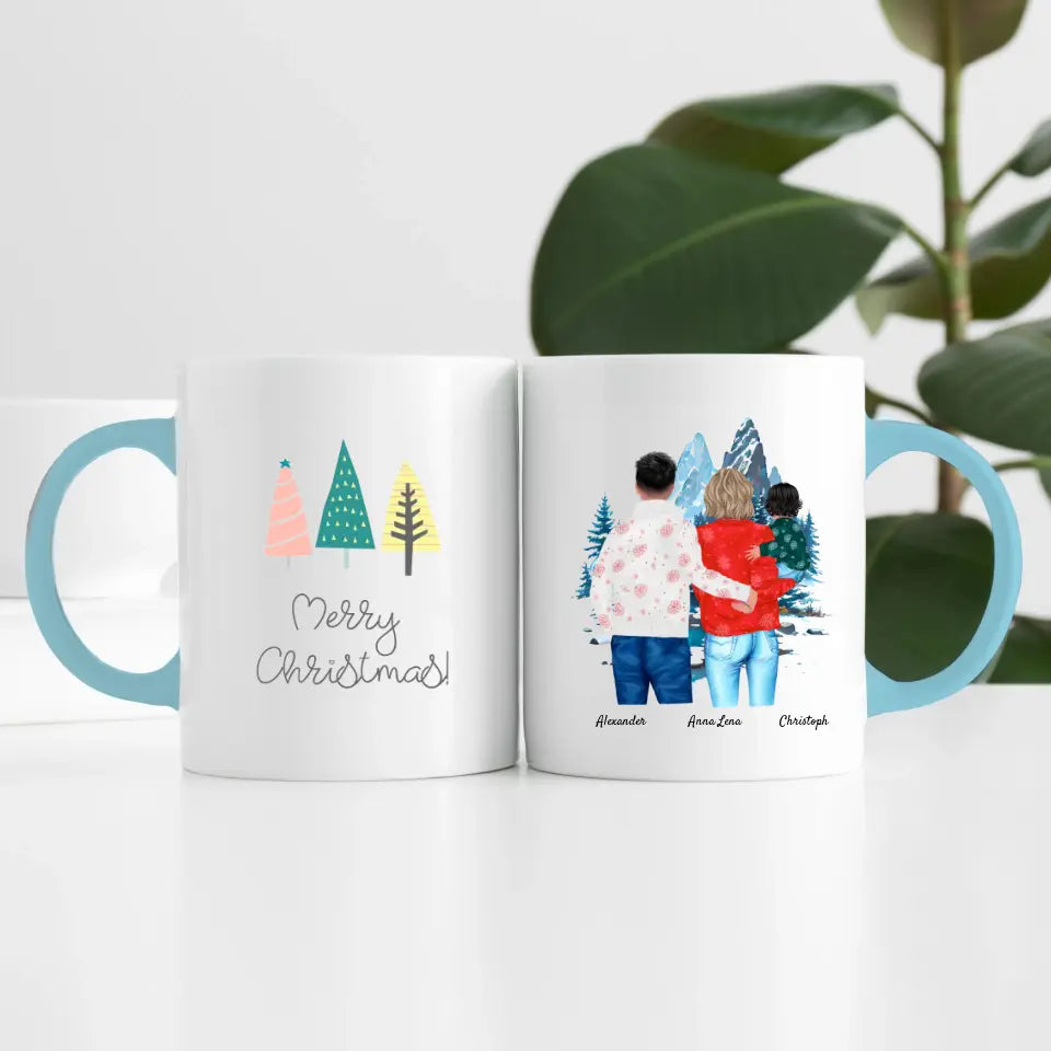 Weihnachten Familie (3 Personen) Personalisierte Tasse