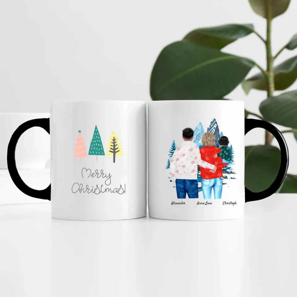 Weihnachten Familie (3 Personen) Personalisierte Tasse