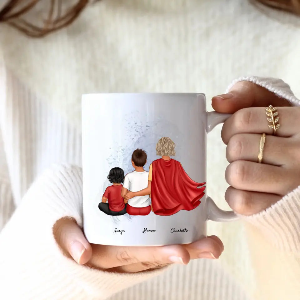 Super Mama (3 Personen) | Personalisierte Tasse