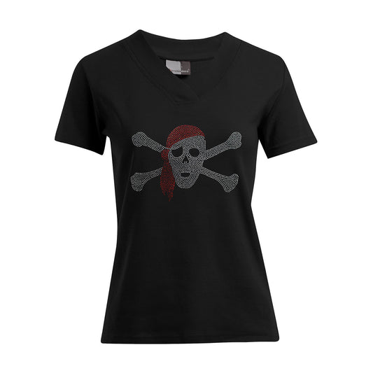Damen T-Shirt mit V-Ausschnitt - Pirate us Kölle - Strass