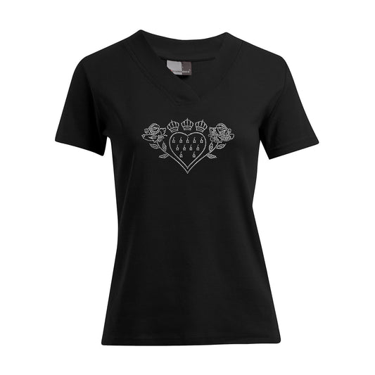 Damen T-Shirt mit V-Ausschnitt - Kölsche Liebe - Strass
